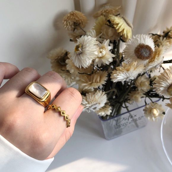 18K Gold Plated Square Diamond Milgrain Ring - Picture 2 of 6